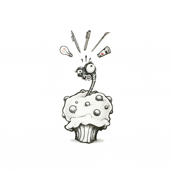 logo for Mary Esther Munoz cupcake with worm